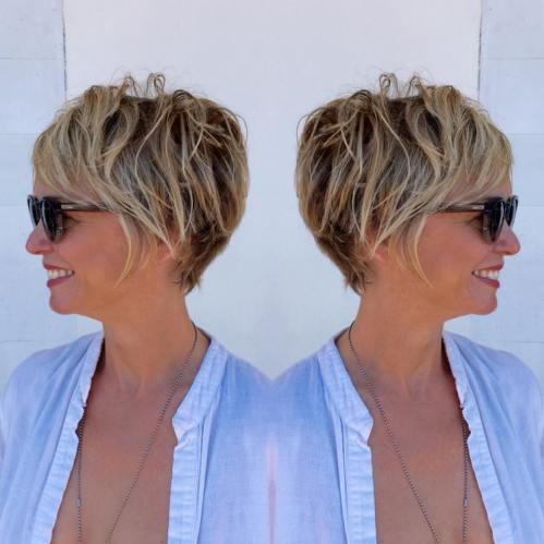 Brown Pixie Bob with Blonde Highlights