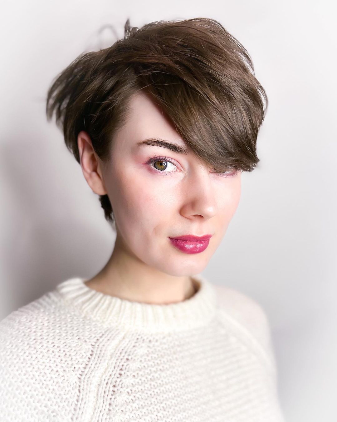 Voluminous Pixie Bob with Swooping Bangs