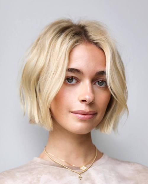Rooted Blonde Short Blunt Bob