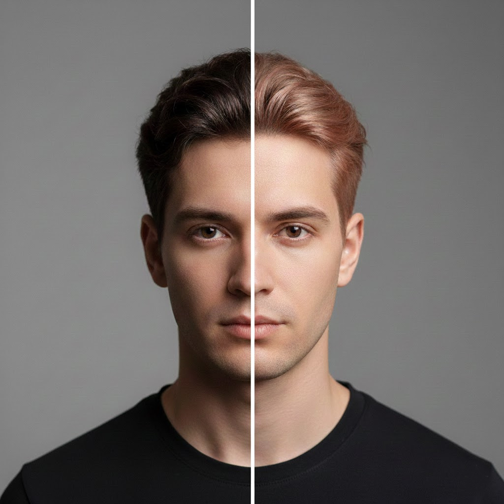 Mens Online Virtual Try-On Tool with a Strawberry Blonde Filter Option
