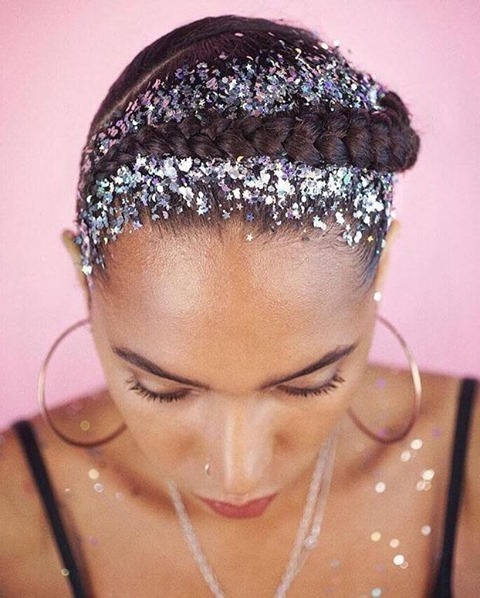 Dark Cornrow Braid and Silver Glitter Roots