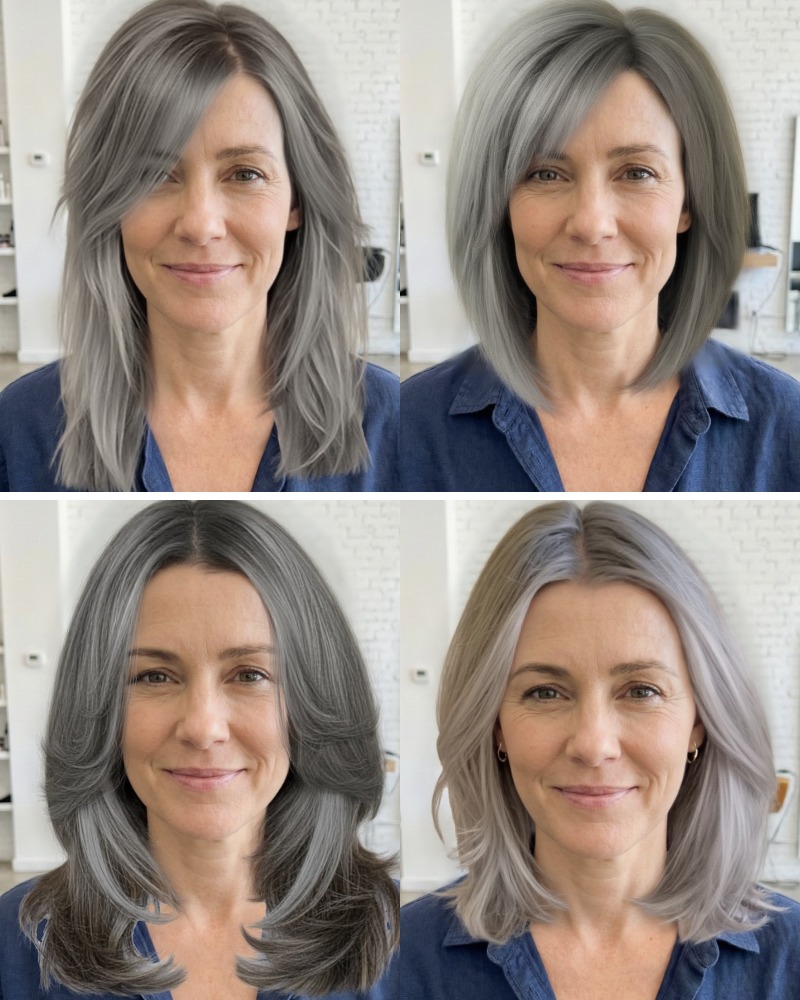 Gray Hair Filter Result Showing Silver Hair Transformation in TheRightHairstyles Try-On App