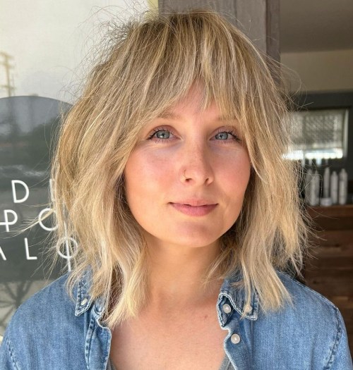 Wheat Blonde Bob with Soft Curtain Bangs