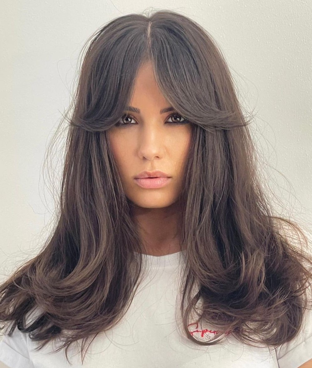 Long Thick Hair with Hidden Layers and Parted Bangs