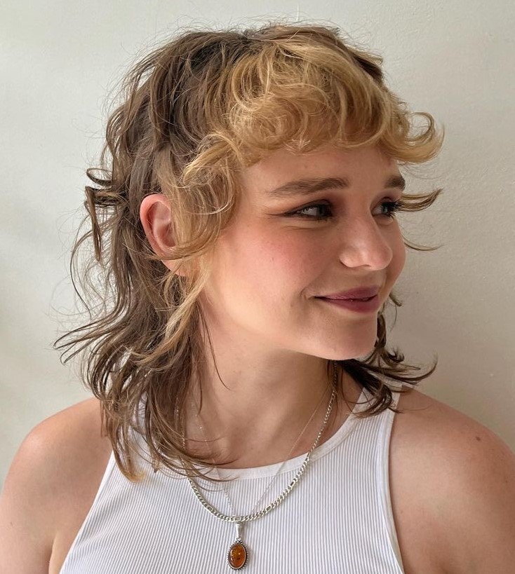 Shoulder Length Curly Shag with Block Color