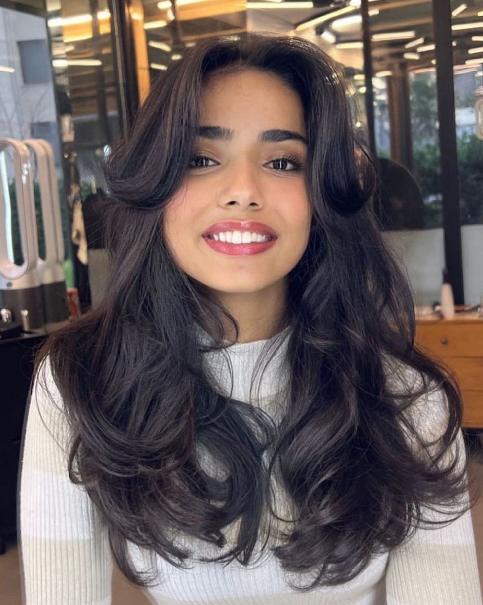 Long Layers and Bangs with Butterfly Hair Styling