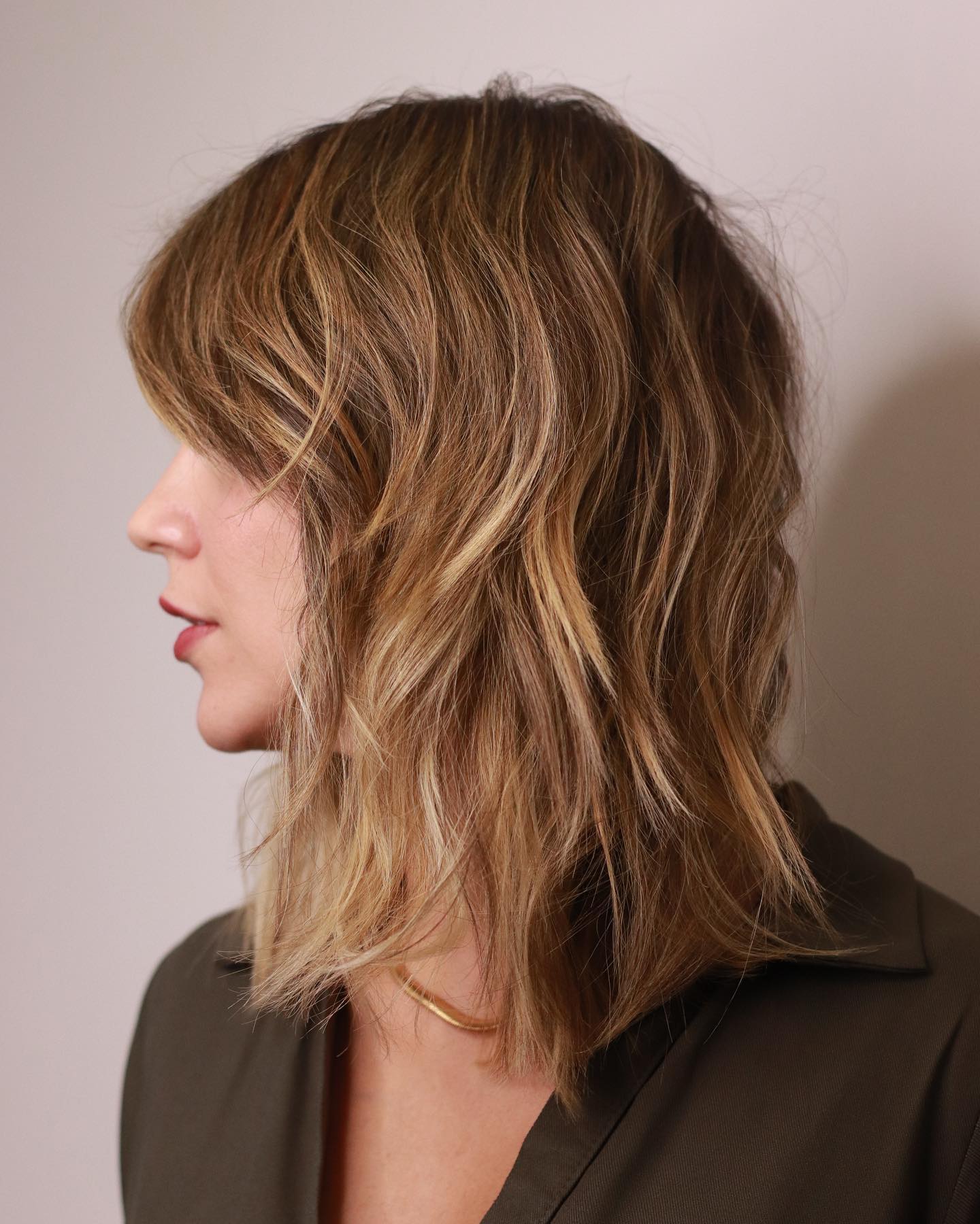 Choppy Lob with Shaggy Layers Mid Length Haircut with Bangs and Choppy Layers