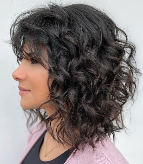 Wavy Lob with Bangs