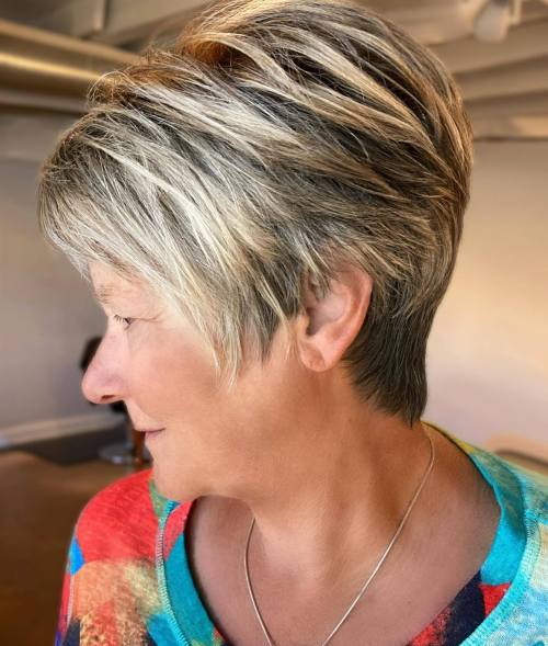 Textured Pixie With Blonde Highlights Over 50