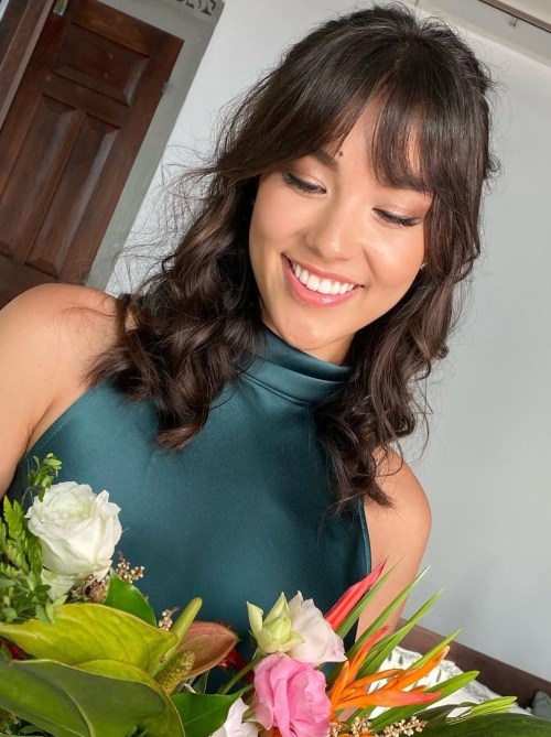 Simple Half Up Half Down Hairstyle with Curtain Bangs