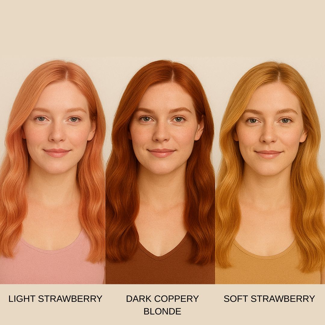 Collage of Three Strawberry Blonde Shades That You Can Try Online Without Registration and for Free