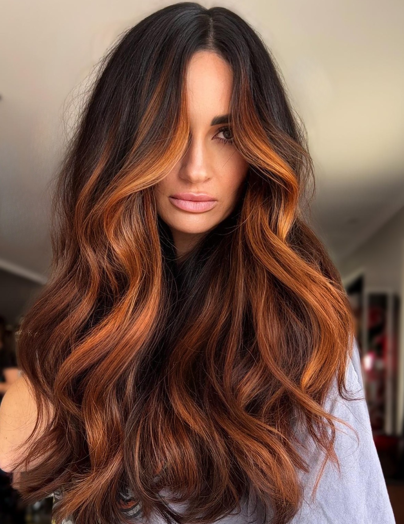 Polished Copper Balayage Hairstyle