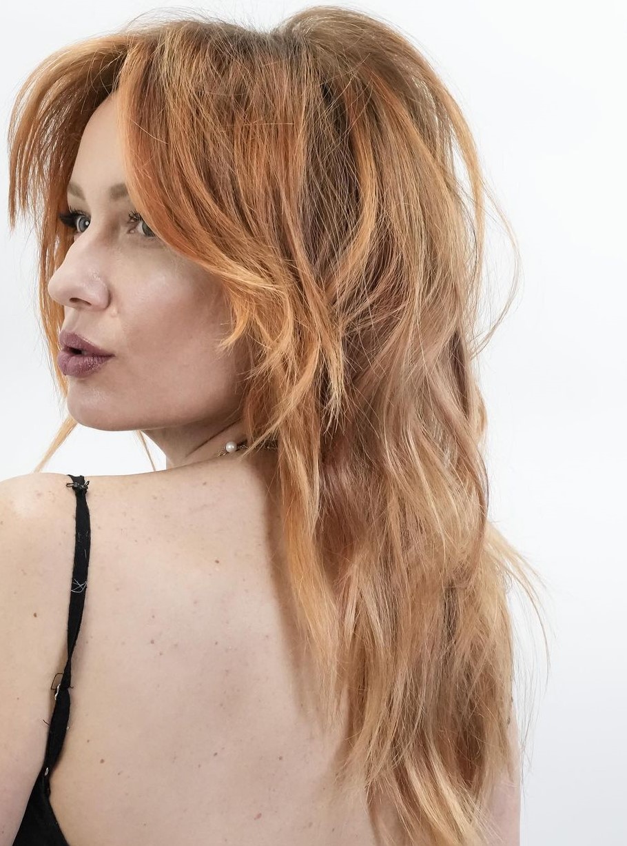 Long Shaggy Hair with Chin Length Curtain Bangs