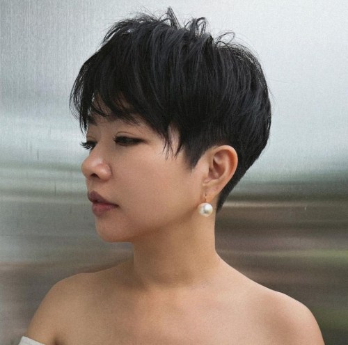 Black Choppy Pixie with Polished Back