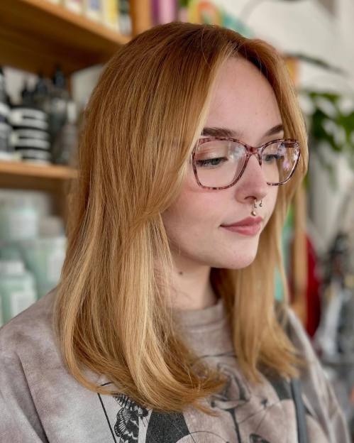 Below the Shoulders One Length Hair with Bangs