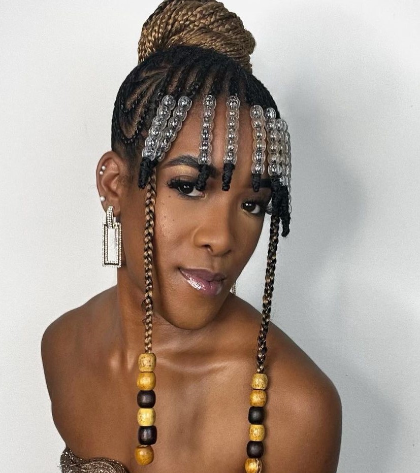 Box Braid Bangs with Clear Beads