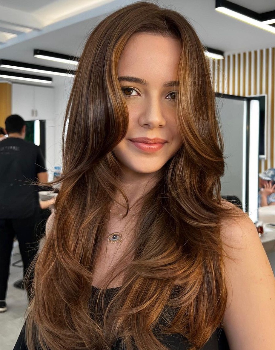 Warm Brown Hairstyle with Face Framing Layers