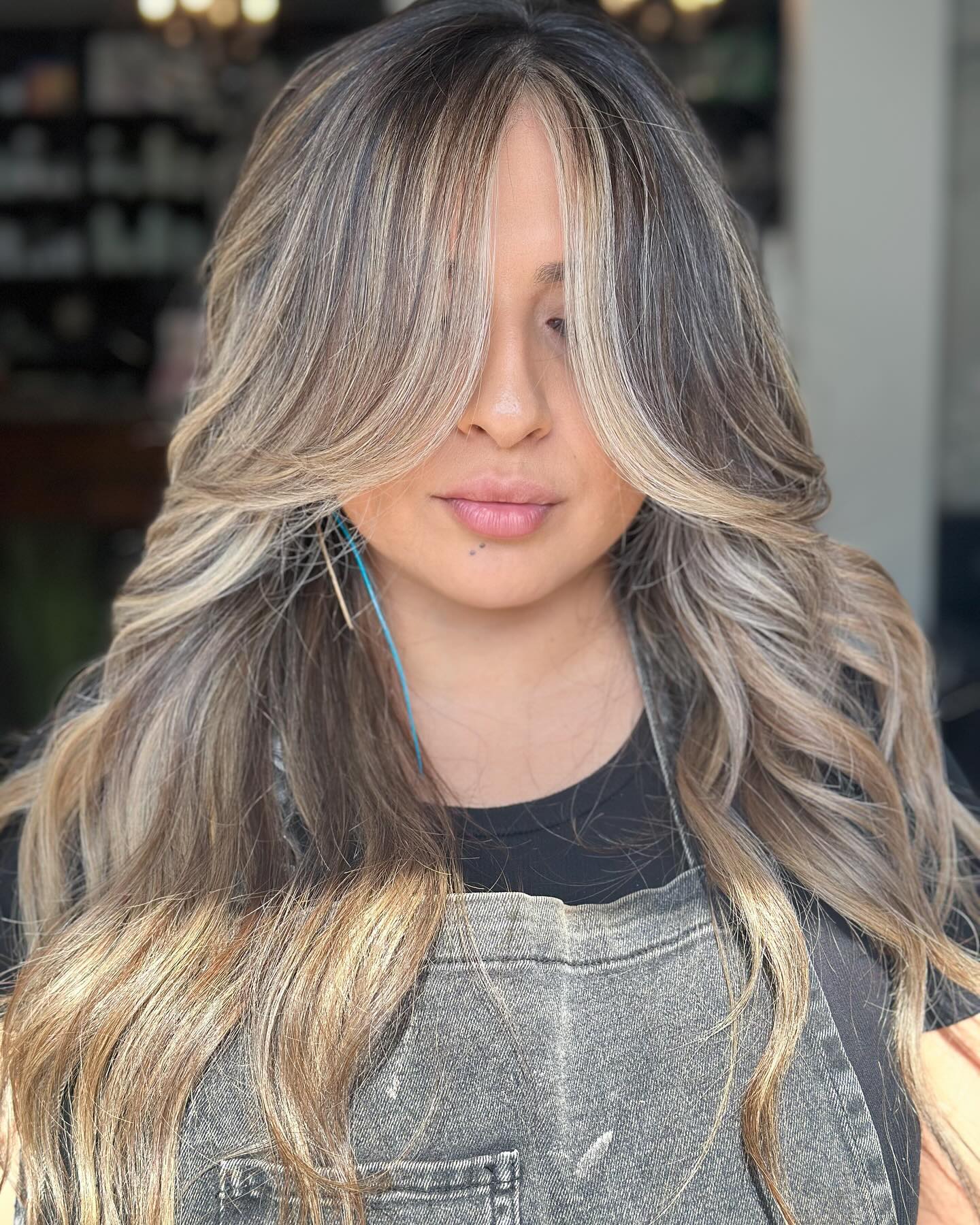 Curtain Bangs with Blonde Highlights
