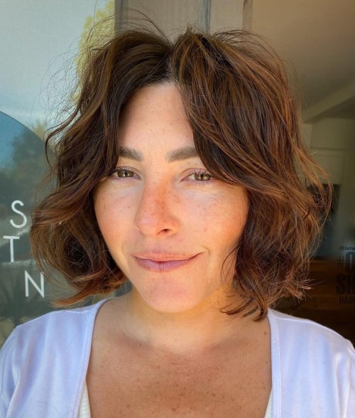 Short Wavy Bob with Soft Curtain Bangs