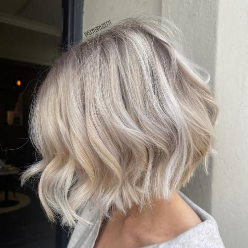 Shaggy Curled Silver Blonde Bob