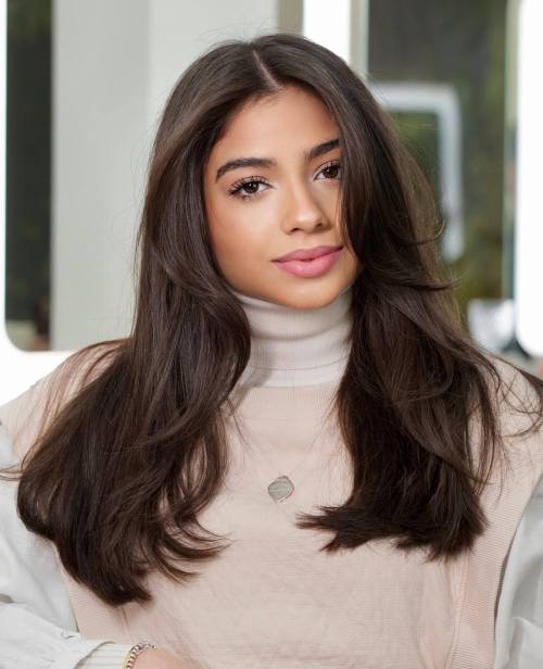 Slimming Center Parted Hairstyle with Face Framing