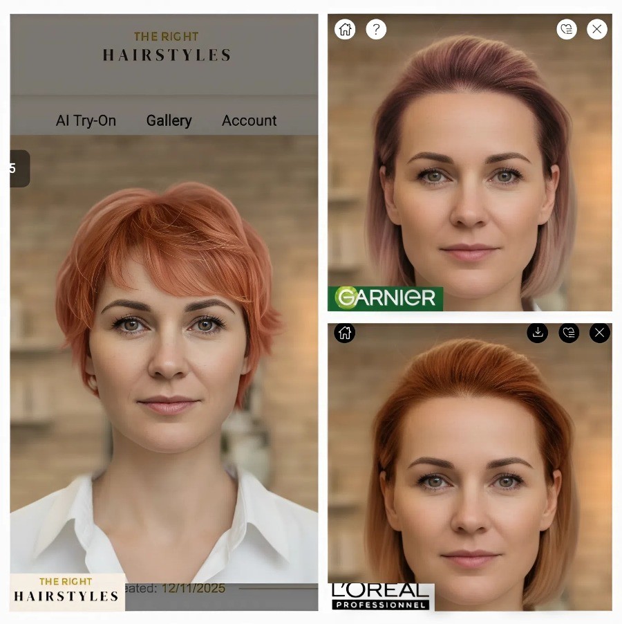 Comparison of L'Oréal, Garnier, and The Right Hairstyles Virtual Tools for Online Strawberry Hair Try-Ons