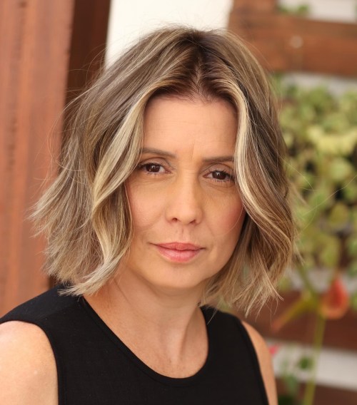 40+ Center Parted Bob Shag with Money Piece