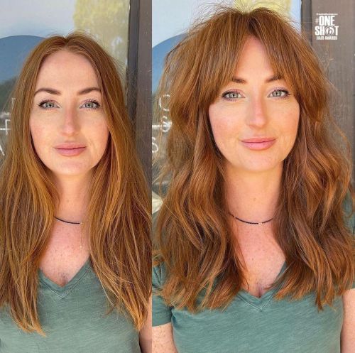 Mid Length Hairstyle for Round Face with Curtain Bangs