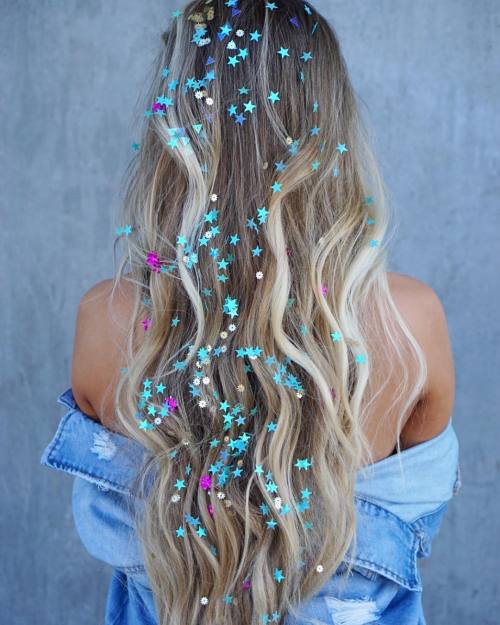 Sequins Scattered All the Way Down the Length of Hair