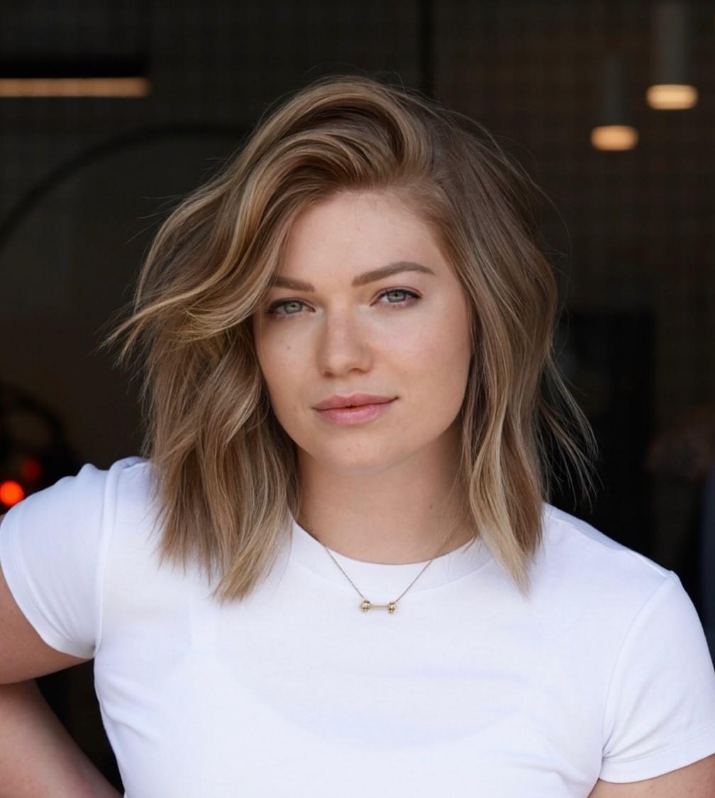 Medium Waves side Swept Long Bob Haircut