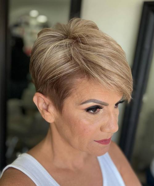 Over 50 Ash Blonde Pixie With Side Bangs