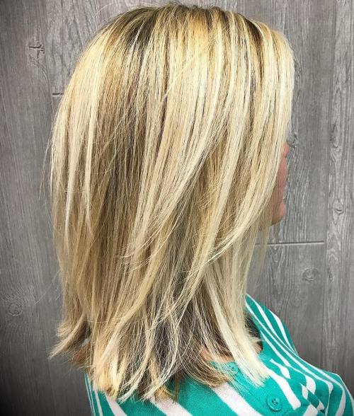 Hairstyle with Long Layers Medium-To-Long Layered Blonde Hairstyle