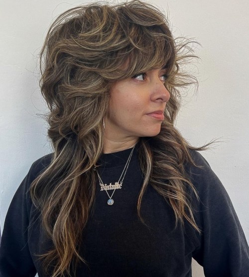 Thick Shaggy Wolf Hairstyle with Babylights