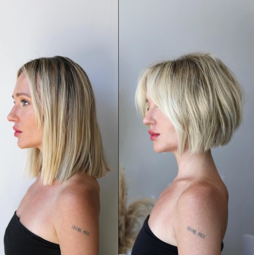 Short Choppy Bob Before and After