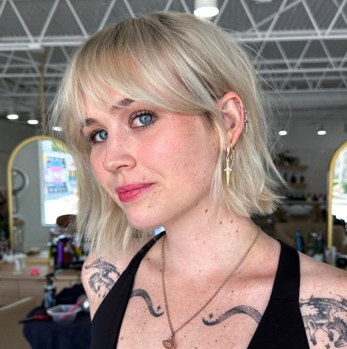 Wispy Blonde Bob with Bangs