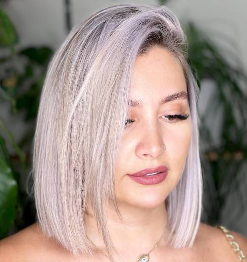 Gray Blonde Blunt Lob Comb Over
