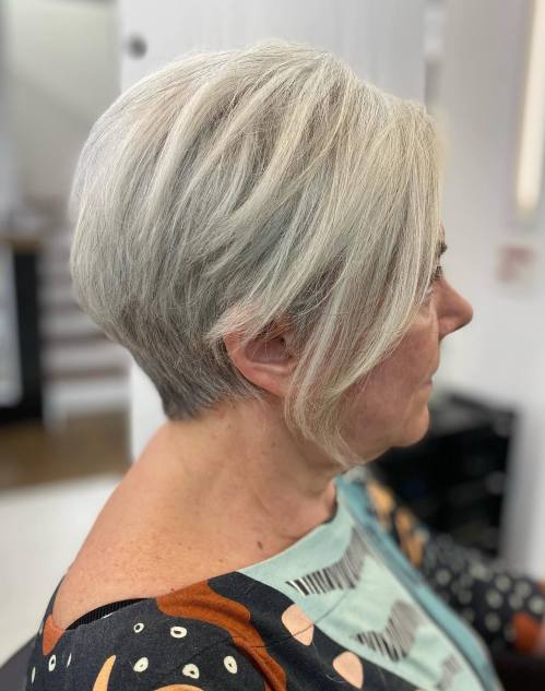 Gray Blonde Pixie with Long Side Bangs