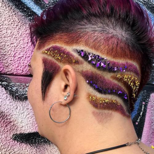 Undercut Tattoo Decorated With Hair Glitters