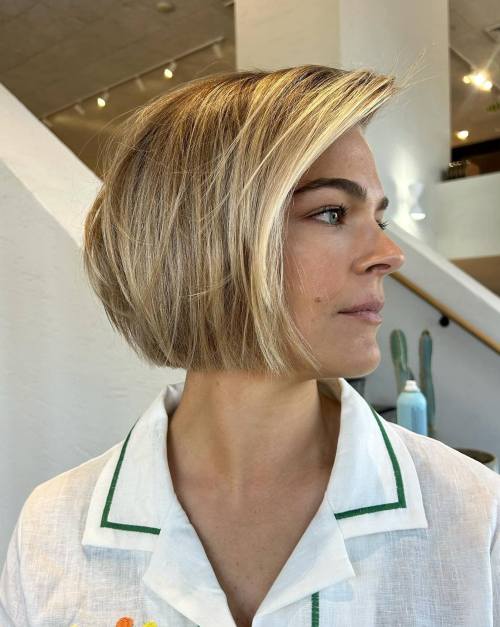 Chin Length Comb Over Bronde Bob