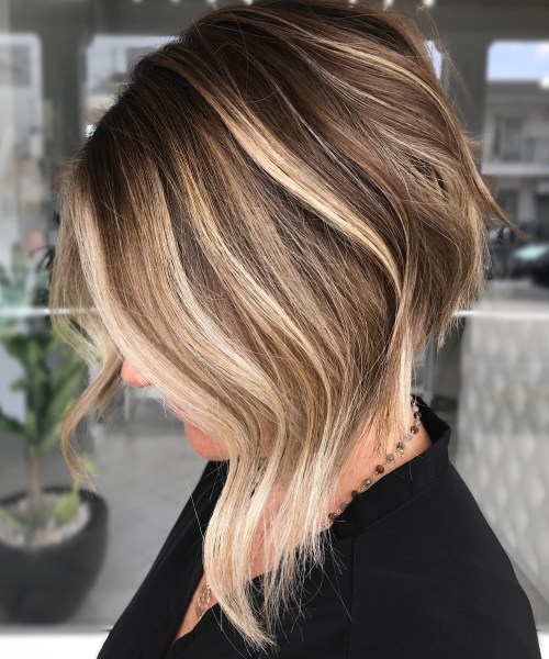 Light Brown Lob with Chunky Blonde Highlights