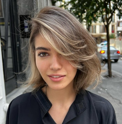 Wind Swept Comb Over Bob