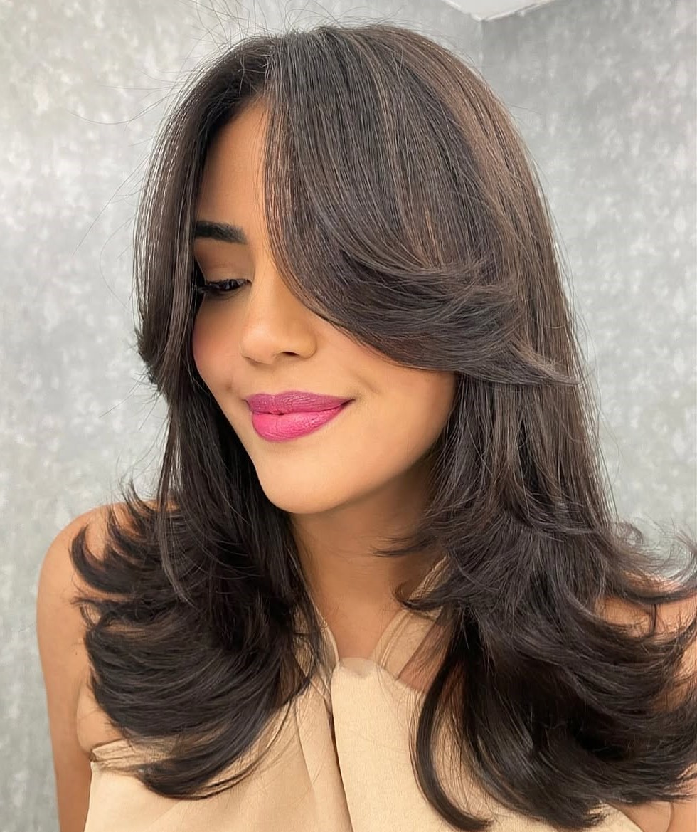 Medium Cut with Curtain Bangs